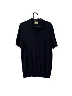 From Future Navy Blue Extra Fine Merino Wool Short Sleeve Polo Shirt Mens Medium